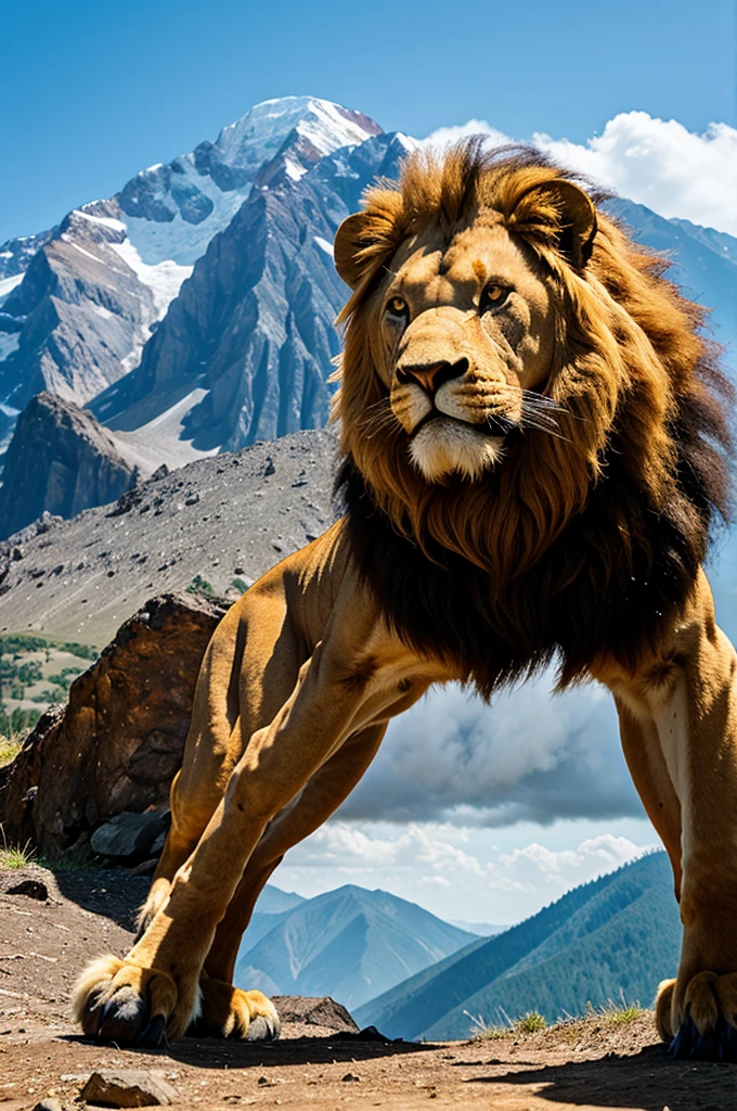 Legendary fire lion standing on mountain