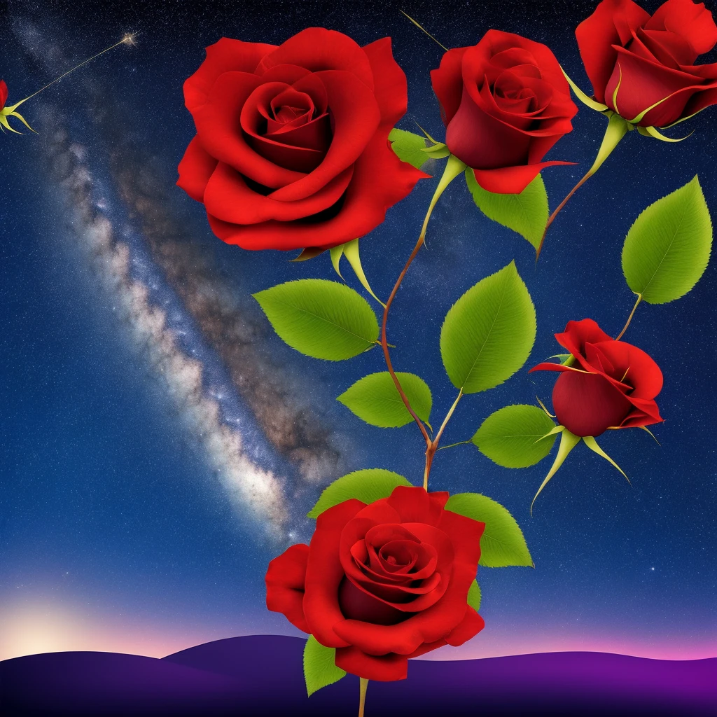 Red Withered Rose with Shooting Stars Night Background with Realistic Stars