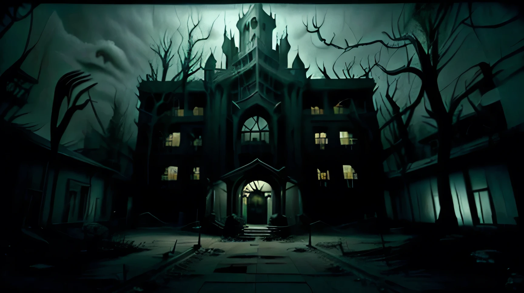 The scary and spooky hospital building
