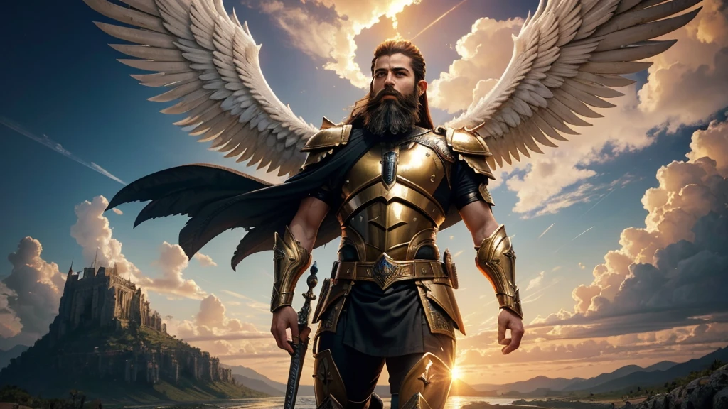 God's Angel, Anjo Masculino de GOD, God's golden Army, naughty man, Masculine Male, mighty, Jewish Hebrew Beard, Detailed Realistic God's Angel, photorrealistic, ultrahd, fotorrealism, epic, armour de Guerra, Soldier's Clothing, warrior de GOD, warrior, Macho warrior,
battle angel, Forte Angel de GOD, Divina armour de Guerra, Dress for Battle, Spiritual war, Batalha Espiritual, Spiritual Battle Angel, epic warrior do Altíssimo, photorealistic landscape, golden sunset, sky, sky Power, Detailed realistic sunset, mountainous landscape, Rivers of water, sunset Realism, alone men, GOD man, Man's beard, GOD's Army Angel, armour Divina, golden Army, Silver Army, armour, Soldier Angel, Detalhes photorrealistics, GOD's angel masculino, GOD's Army, GOD's Hebrew, GOD's Strong Angel, GOD's Power, angel masculino, male man, Camisa padoru, elegant shirt, Closed blouse, closed shirt, long-sleeved shirt, golden, Tunica, GOD'angel, barba, naughty man com barba, Large Beard, Barba Judaica, Hebrew, panorama, Alpha Male, Caminho para o sky, heavenly, 8K Detailed Realistic Image, 16K Photorealistic Contrast, 8K Photorealistic Sharpness, Photorealistic 4K cores, 16K Photorealistic Shadows, 8K Photorealistic Textures, 16K Photorealistic Texture, 4K Photorealistic Light, fotorrealism 4K, FullHD 4K Detailed Contrast, detailed sharpness FullHD 8K, detailed sharpness FullHD 4K, detailed sharpness, 2K detailed colors, lifelike colors, FullHD Detailed Shadows, 4K Detailed Textures, detailed texture, padoru, natural beautiful, posh