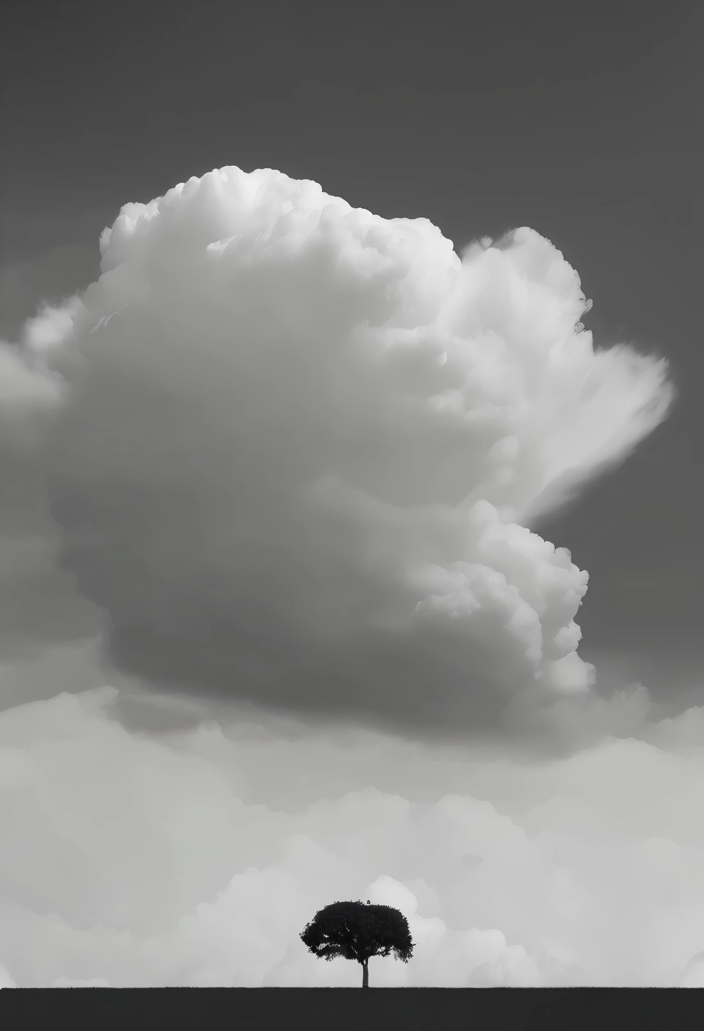 A minimalist photo of a lone cumulonimbus cloud over a plain, Monochrome background, Emphasize its beauty and simplicity
