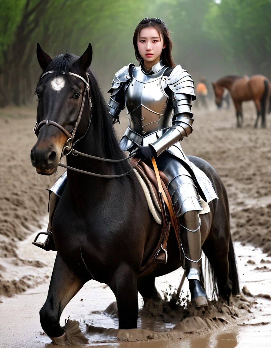 (((masterpiece))),(((Highest quality))),((Tabletop:1.4, Highest quality)), (Realな写真:1.4),
((1 cute girl knight)),rodeo,Desperate,
(超High resolution:1.2),, wonderful, Very detailed CG Unity 8k wallpaper, Very detailed, High resolution,draft horse ridden by japanese cute girl,tight,muddy place,Beauty,The horse neighs,Tragic female knight in armor,Sink,In the mud,Plump,
Cold Light, Beautiful detailed girl, Droopy eyes,Very detailedな目と顔, Beautiful and exquisite nose, Beautiful and exquisite, draft horse ridden by a girl can't move because horse and girl soak in the sticky muddy deep pitfall:10.0 , horse falls down ,looks pained ,Surprised face:2.0,Real,Anatomically correct