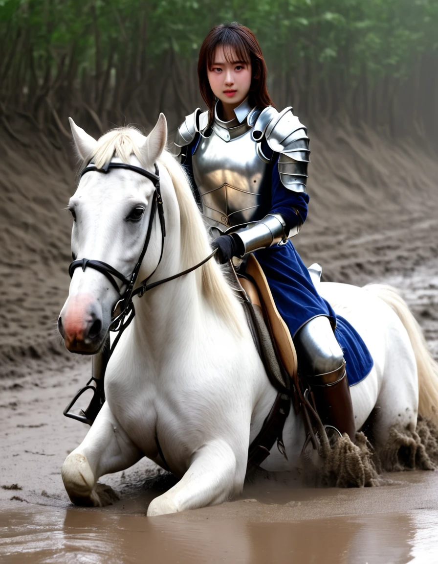 (((masterpiece))),(((Highest quality))),((Tabletop:1.4, Highest quality)), (Realな写真:1.4),
((1 cute girl knight)),rodeo,Desperate,
(超High resolution:1.2),, wonderful, Very detailed CG Unity 8k wallpaper, Very detailed, High resolution,draft horse ridden by japanese cute girl,tight,muddy place,Beauty,The horse neighs,Tragic female knight in armor,Sink,In the mud,Plump,
Cold Light, Beautiful detailed girl, Droopy eyes,Very detailedな目と顔, Beautiful and exquisite nose, Beautiful and exquisite, draft horse ridden by a girl can't move because horse and girl soak in the sticky muddy deep pitfall:10.0 , horse falls down ,looks pained ,Surprised face:2.0,Real,Anatomically correct