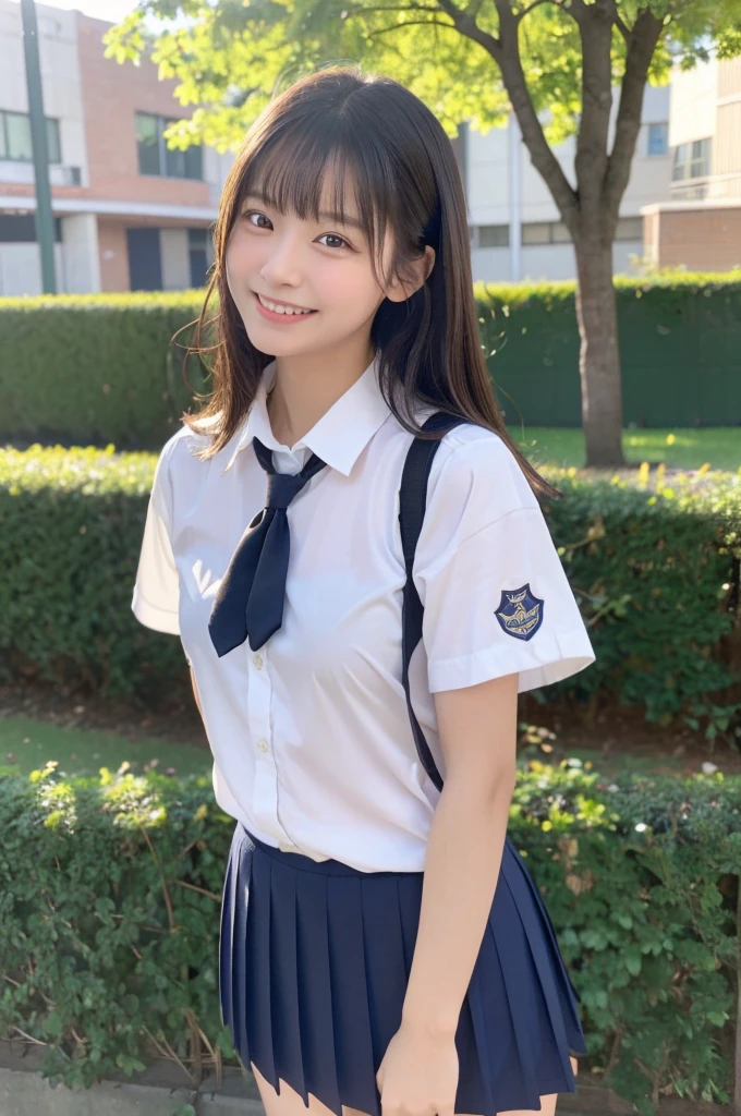 (Highest quality,8K quality,masterpiece:1.3),(超A high resolution,Photorealistic:1.4,RAW Photos),(Very detailed,Caustics,Detailed Background),(Ultra-Realistic Capture,Fine and beautiful skin,Perfect Anatomy),Daytime,School,Schoolyard,18-year-old,cute,single eyelid,Black Hair,Schoolのブレザーの制服,Laughter,Bust up shot,Natural soft light,photorealistic,I can see your feet,b-cup,Erotic,cute下着,I can see your underwear