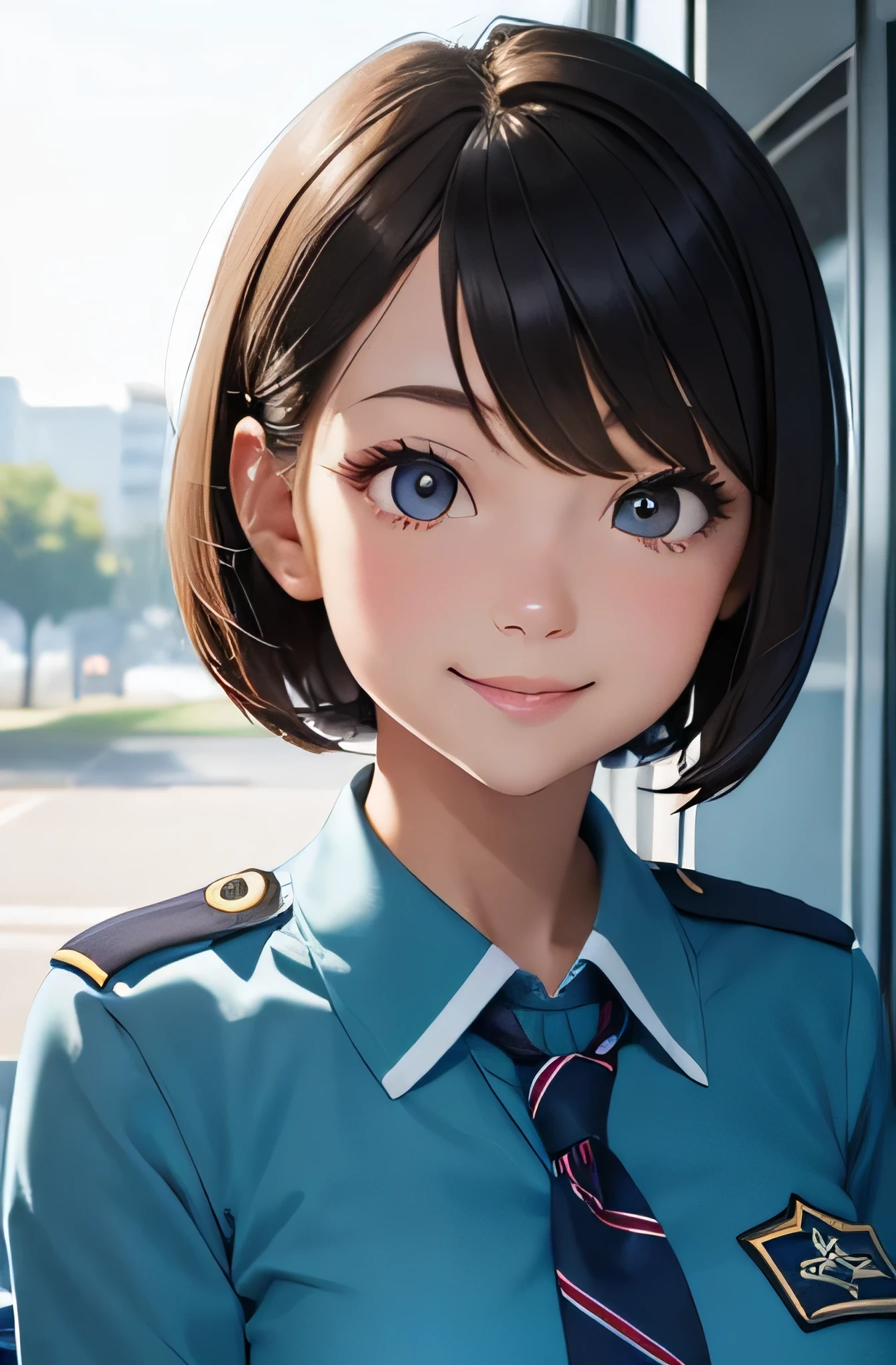 Flight attendant girl,summer,short hair,smile,uniform,Serving,8K, Highest quality, masterpiece