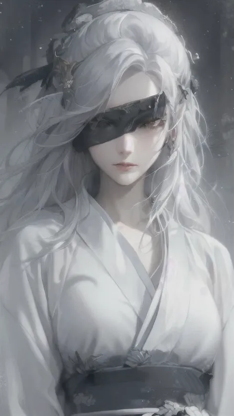 a close up of a woman with white hair and a white mask, beautiful character painting, guweiz, artwork in the style of guweiz, wh...