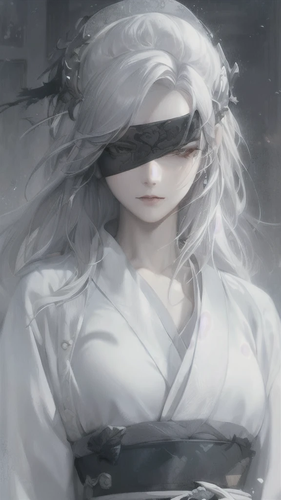 a close up of a woman with white hair and a white mask, beautiful character painting, guweiz, artwork in the style of guweiz, white haired deity, by Yang J, epic exquisite character art, stunning character art, by Fan Qi, by Wuzhun Shifan, guweiz on pixiv artstation