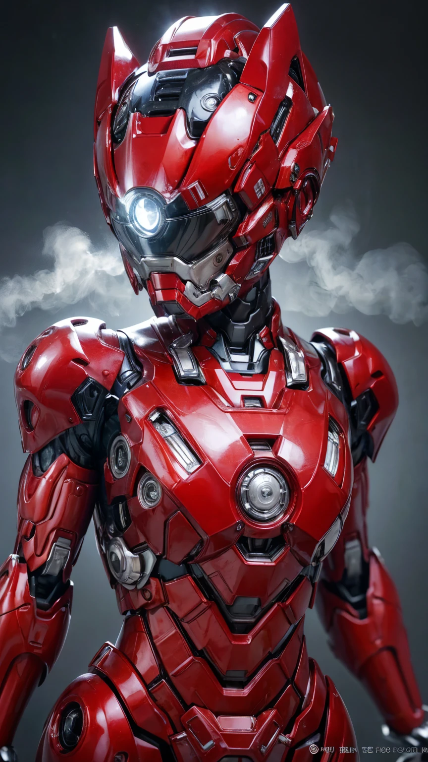 Highest quality 8k Red Iron Man Suit Girl Japanese middle-aged women Sweaty face cute short hair boyish Steam coming out of my head My hair is wet with sweat The feel of black hair Full body portrait My upper body is soaked Airtight headgear I can see the vagina Lying in bed Futuristic gas mask Steam coming out of the body