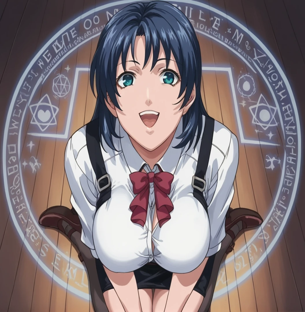 score_9, score_8_up,   pretty girl .     source_anime  Bibl3  .  in office      . wearing  , lingerie   good eyes.  detailed .     .   huge breast     .    .   on knees. magic circle .  female expressionless . smile . open mouth . blank eyes . viewed from above