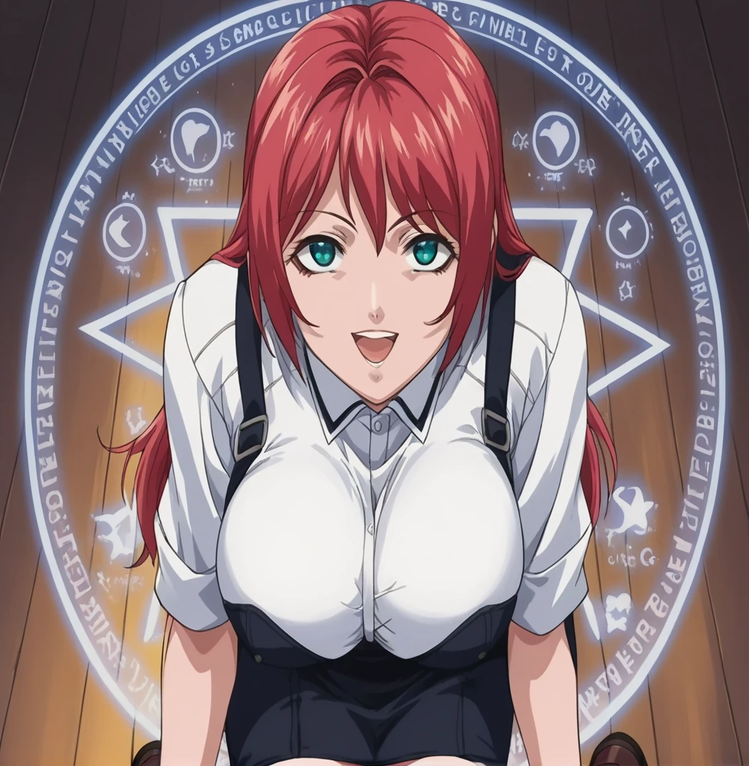 score_9, score_8_up, pretty girl . source_anime Bibl3 . in office . wearing , lingerie good eyes. detailed . . huge breast . . on knees. magic circle . female expressionless . smile . open mouth . blank eyes . viewed from above