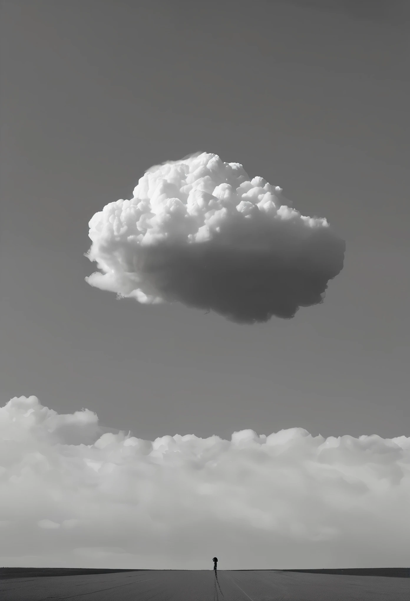 A minimalist photo of a lone cumulonimbus cloud over a plain, Monochrome background, Emphasize its beauty and simplicity
