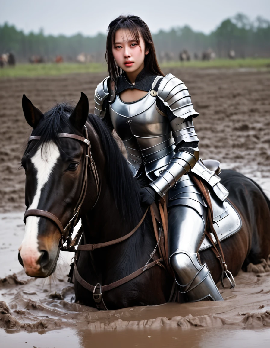 (((masterpiece))),(((Highest quality))),((Tabletop:1.4, Highest quality)), (Realな写真:1.4),
((1 cute girl knight)),rodeo,Desperate,Don't make eye contact,
(超High resolution:1.2),, wonderful, Very detailed CG Unity 8k wallpaper, Very detailed, High resolution,draft horse ridden by japanese cute girl,tight,muddy place,Beauty,The horse neighs,Tragic female knight in armor,Sink,In the mud,Plump,
Cold Light, Beautiful detailed girl, Droopy eyes,Very detailedな目と顔, Beautiful and exquisite nose, Beautiful and exquisite, draft horse ridden by a girl can't move because horse and girl soak in the sticky muddy deep pitfall:10.0 , horse falls down ,looks pained ,Surprised face:2.0,Real,Anatomically correct