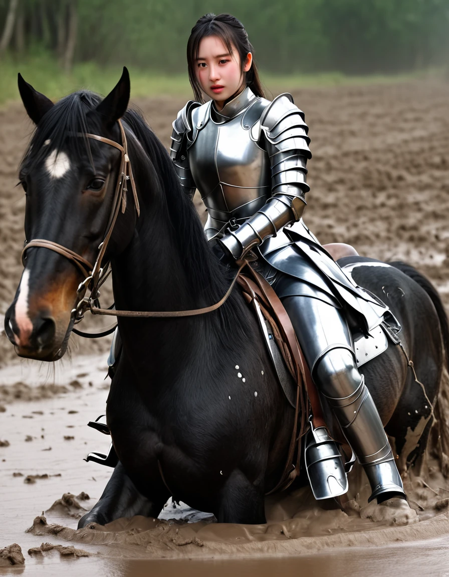 (((masterpiece))),(((Highest quality))),((Tabletop:1.4, Highest quality)), (Realな写真:1.4),
((1 cute girl knight)),rodeo,Desperate,Don't make eye contact,
(超High resolution:1.2),, wonderful, Very detailed CG Unity 8k wallpaper, Very detailed, High resolution,draft horse ridden by japanese cute girl,tight,muddy place,Beauty,The horse neighs,Tragic female knight in armor,Sink,In the mud,Plump,
Cold Light, Beautiful detailed girl, Droopy eyes,Very detailedな目と顔, Beautiful and exquisite nose, Beautiful and exquisite, draft horse ridden by a girl can't move because horse and girl soak in the sticky muddy deep pitfall:10.0 , horse falls down ,looks pained ,Surprised face:2.0,Real,Anatomically correct
