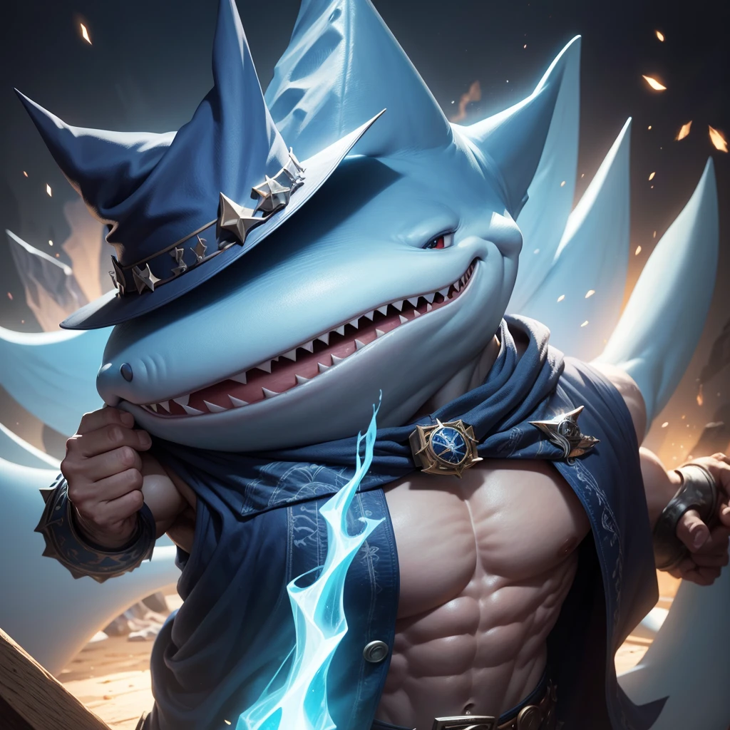 A wizard shark he has big muscles HE HAS A WIZARD HAT