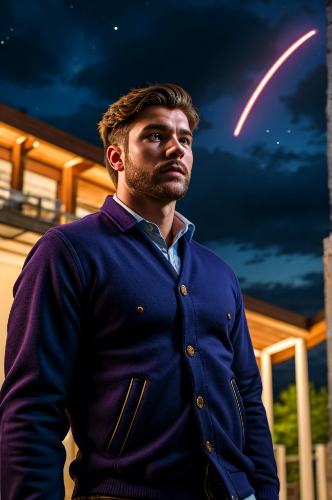 (masterpiece, best quality, high resolution:1.2), (dynamic angle),
HDR, shot on Canon 5D Mark II, depth of field, intricate details, sharp focus on subject,
a man zh_shot_by_elsa_bleda, realistic, night sky,