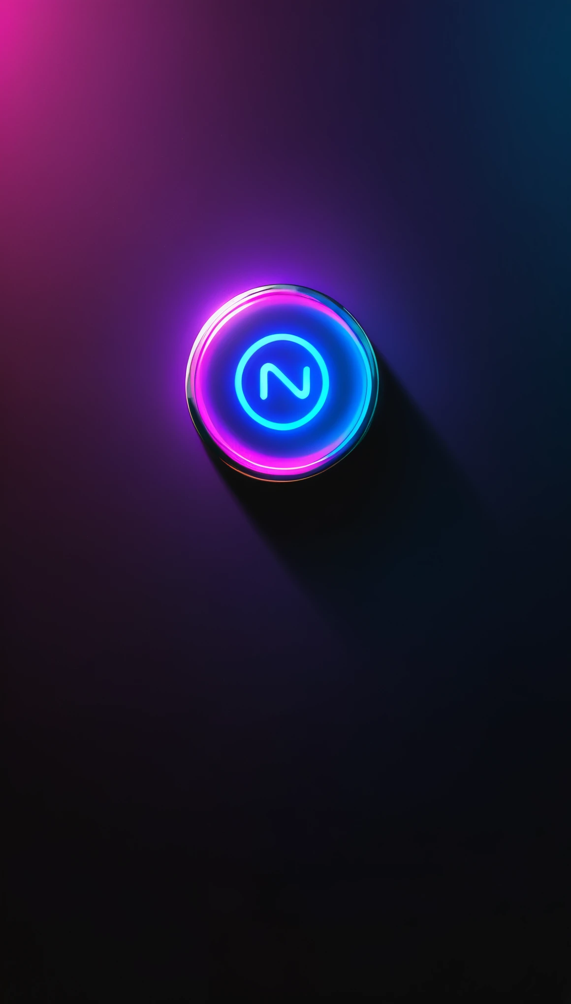 1 diffuse gradient metal button,Dark background,colourful,Neon glows,Backlight