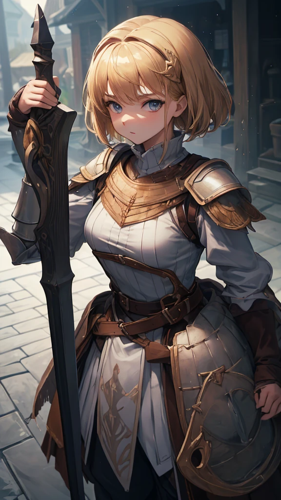 (masterpiece, 4K ,Super detailed:1.2), (anime:1), whole body側面図, Strong women, tall, Holding a sword, View Viewer, short hair, Knight Commander, (Medieval), whole body, (Perfect quality), Pure white background, Lots of white space, whole bodyが写っている, whole body写真