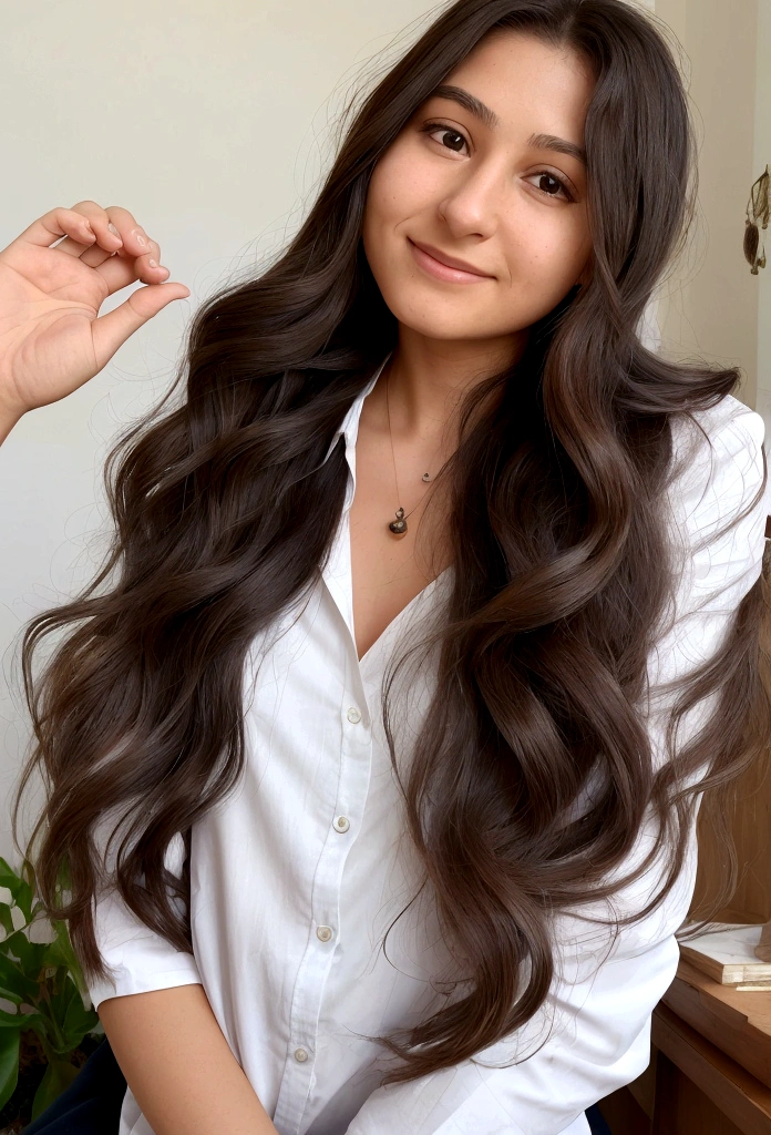 a young psychology student, de 1,63cm tall, with a more mature face of a 30 year old woman, medium body brunette with long dark brown hair, with dark brown eyes and an appearance that resembles a gypsy with a squarer face, protruding nose. She has a natural sensitivity and keen intuition, characteristics that help her deeply understand the emotions of those around her. Isabela is lively and dreamy, believing in the power of positivity and the transformative potential of psychology to promote personal growth and emotional healing. Your special connection with nature is evident in your daily routine, where he spends time meditating outdoors and practicing spiritual rituals. Determined to unite her interests in the human mind and the spiritual world, Isabela seeks to become a psychologist who doesn't just listen, but also guides his patients on journeys of self-discovery and emotional well-being. She loves studying and is modest