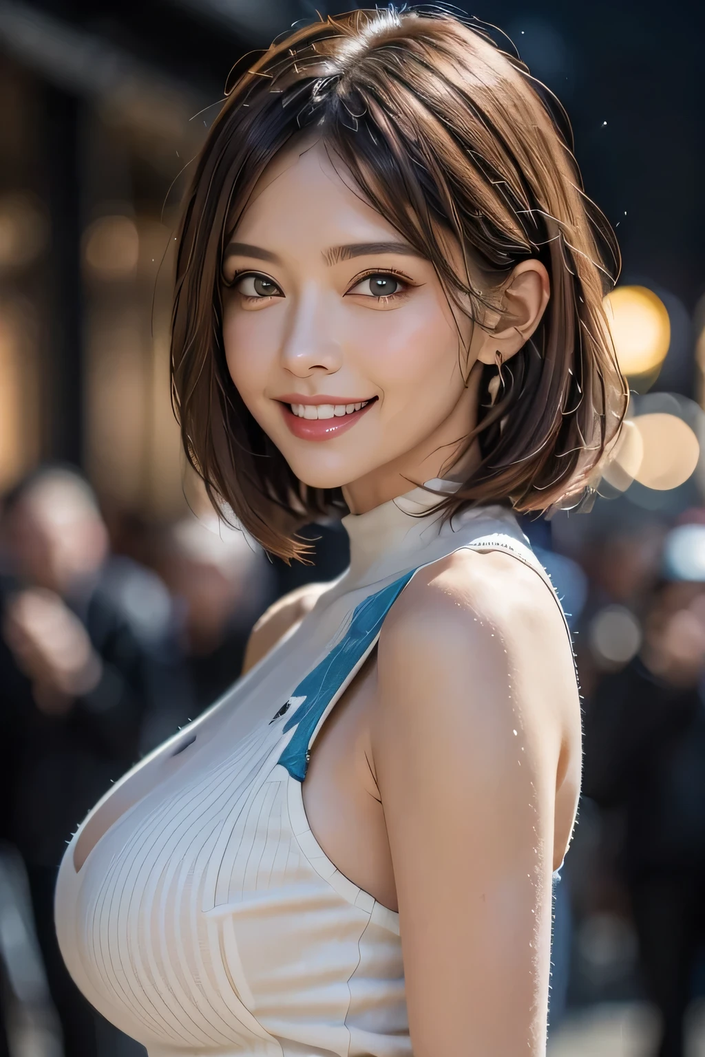 ((1. The ultimate beauty)), alone,middle aged,fine grain,Detailed Lip,fine grain,double eyelid,Beautiful Teeth,
Glossy bob hair,
(Cowboy Shot),
(Grin),
(Pale yellow wrap maxi dress),Earrings,
((Big Breasts)),
Long eyelashes,
(eye shadow),
break
((Bokeh,night):1.37),4k wallpaper,(masterpiece),(Realistic),(フォトRealistic),
High resolution,