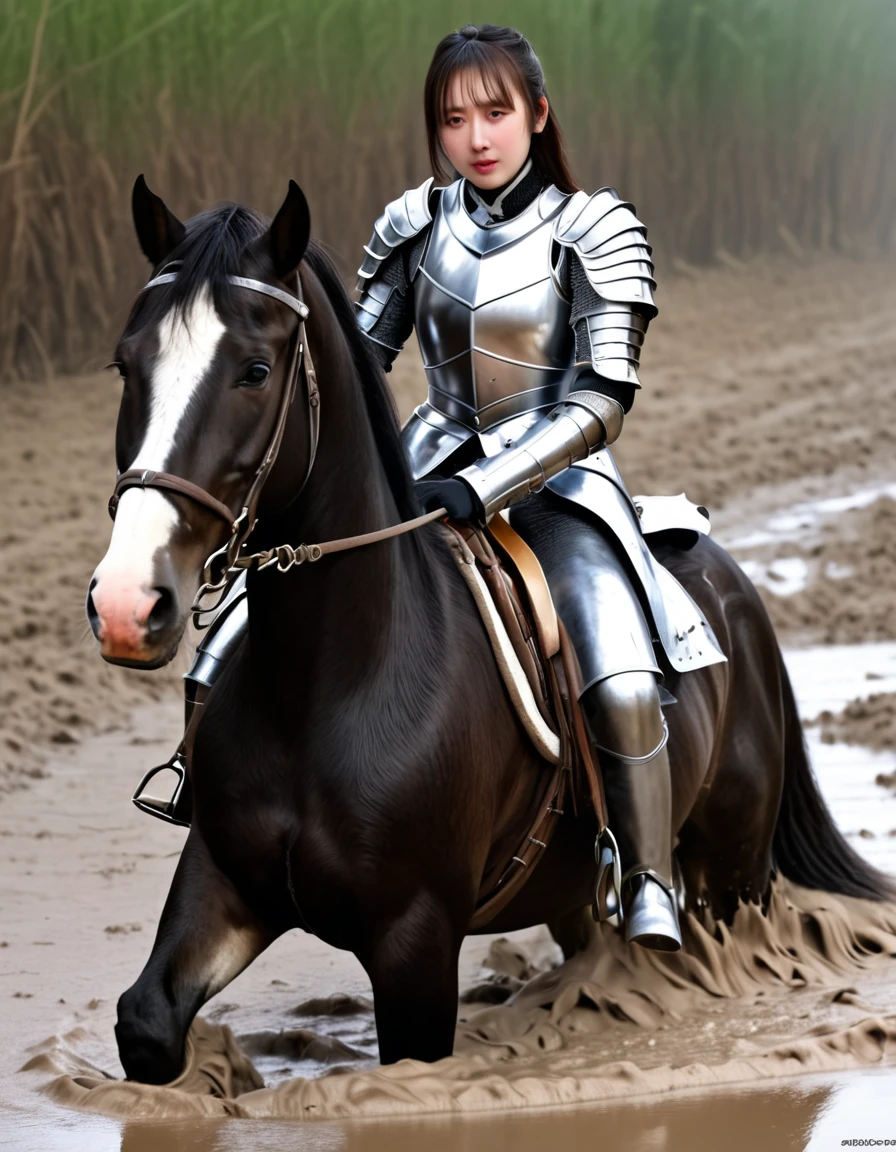 (((masterpiece))),(((Highest quality))),((Tabletop:1.4, Highest quality)), (Realな写真:1.4), 
((1 cute girl knight)),rodeo,Desperate,Don't make eye contact,
(超High resolution:1.2),, wonderful, Very detailed CG Unity 8k wallpaper, Very detailed, High resolution,draft horse ridden by japanese cute girl,tight,muddy place,Beauty,The horse neighs,Tragic female knight in armor,Sink,In the mud,Plump,
Cold Light, Beautiful detailed girl, Droopy eyes,Very detailedな目と顔, Beautiful and exquisite nose, Beautiful and exquisite, draft horse ridden by a girl can't move because horse and girl soak in the sticky muddy deep pitfall:10.0 , horse falls down ,looks pained ,Surprised face:2.0,Real,Anatomically correct