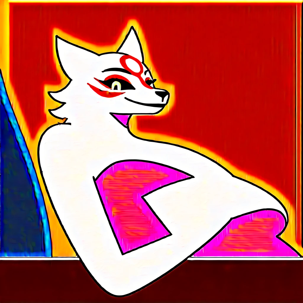 score_9,score_8_up,score_7_up, source_furry, kemono style, amaterasu from okami, bald, furry head, yellow eyes, black sclera, female Anthro wolf, black lips, feet paws with four toes, naked, wearing skimpy open kimono, boobjob, she is giving a faceless male a boobjob, licking the tip, aroused expression, smiling, side view, she is looking up at male