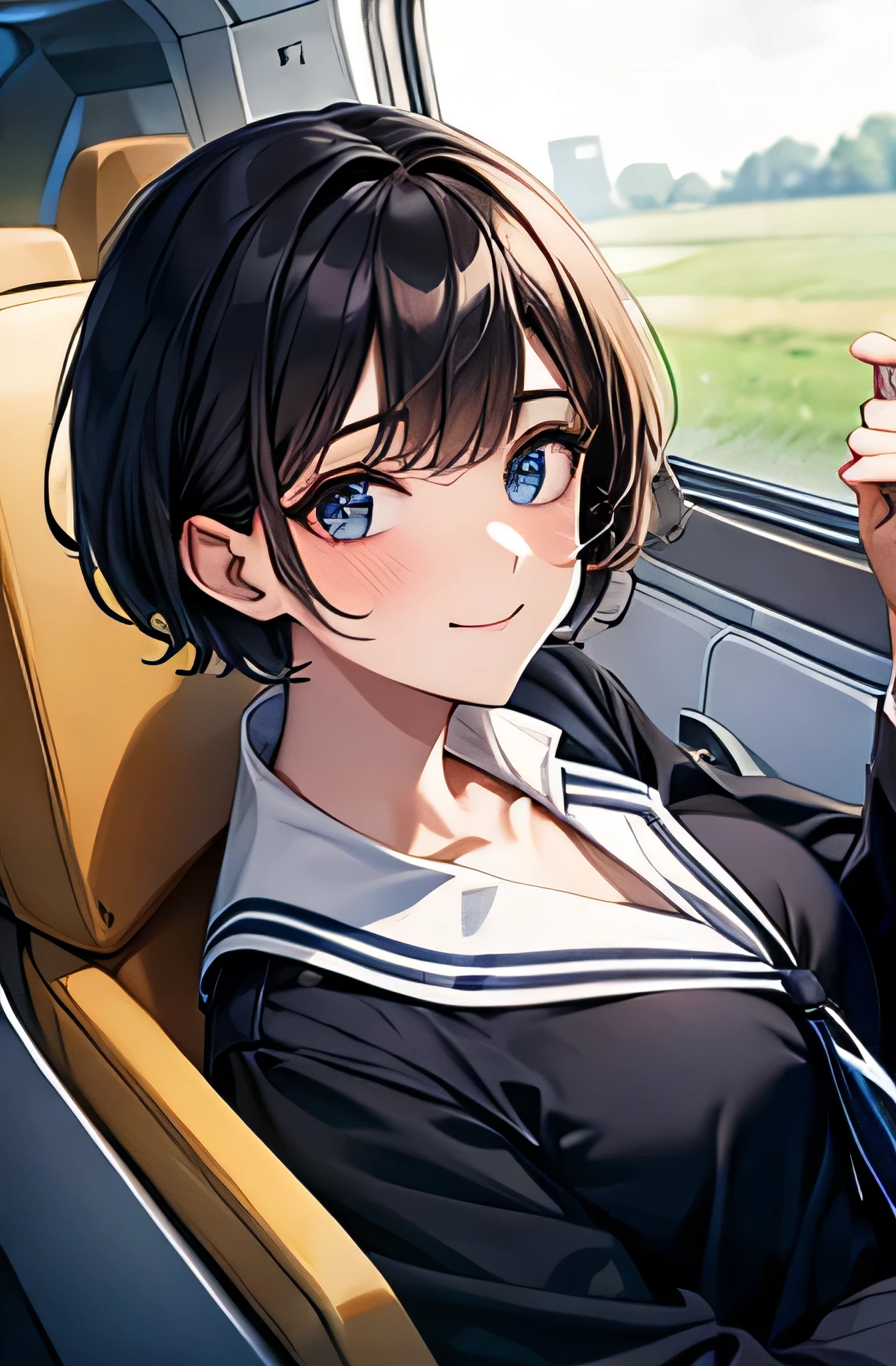 Flight attendant girl,summer,short hair,smile,uniform,8K, Highest quality, masterpiece