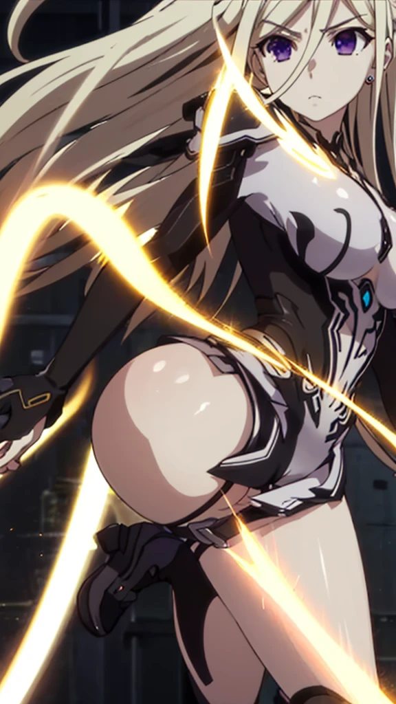 ellenmiramathers, ellen mira mathers formal, long hair, blonde hair, (purple eyes:1.1), jewelry,best quality,ultra detailed,solo,score_9, score_8_up, score_7_up, score_6_up, score_5_up, score_4_up, source_anime, 1girl,bodysuit,big breasts, full body, heavenly ass, heavenly breasts, big ass, no shoes, wearing heels, upset, cute, face, long legs, tight bodysuit, tight sleeves, black bodysuit, half-closed eyes, best quality, high resolution, unity 8k wallpaper,(beautiful detailed eyes:1.6), extremely detailed face, perfect lighting, extremely detailed CG, (perfect hands, perfect anatomy), simple background
