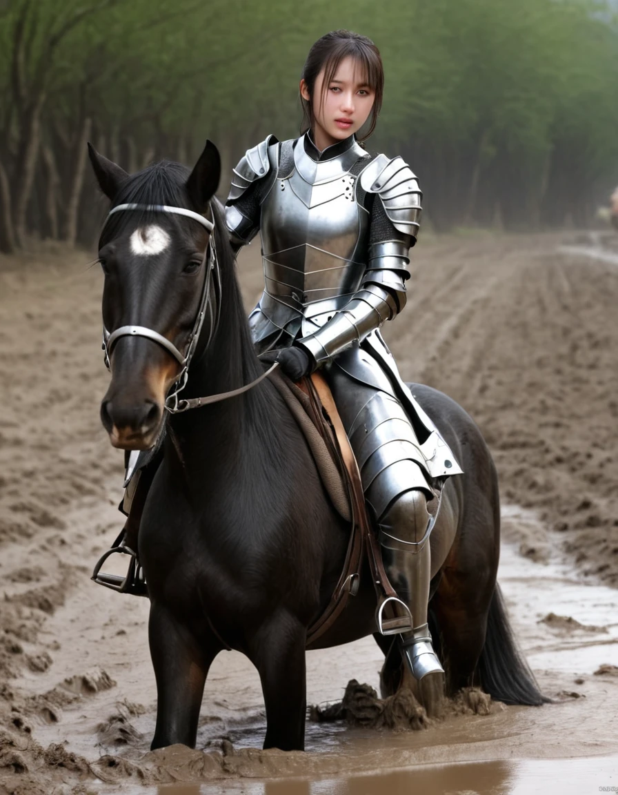 (((masterpiece))),(((Highest quality))),((Tabletop:1.4, Highest quality)), (Realな写真:1.4), 
((1 cute girl knight)),rodeo,Desperate,Don&#39;t make eye contact,round face,
(超High resolution:1.2),, wonderful, Very detailed CG Unity 8k wallpaper, Very detailed, High resolution,draft horse ridden by japanese cute girl,tight,muddy place,Beauty,The horse neighs,Tragic female knight in armor,Sink,In the mud,Plump,
Cold Light, Beautiful detailed girl, Droopy eyes,Very detailedな目と顔, Beautiful and exquisite nose, Beautiful and exquisite, draft horse ridden by a girl can't move because horse and girl soak in the sticky muddy deep pitfall:10.0 , horse falls down ,looks pained ,Surprised face:2.0,Real,Anatomically correct