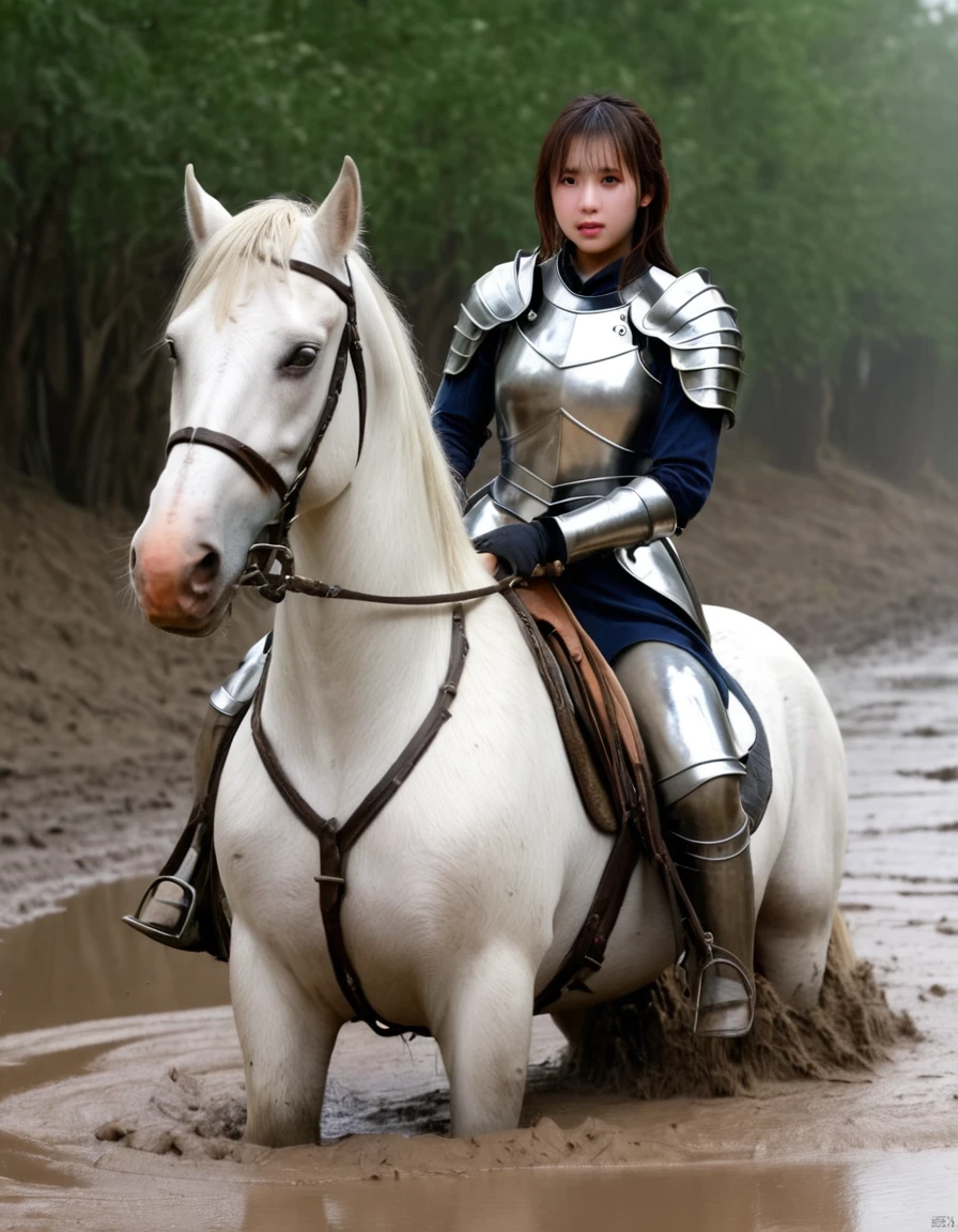 (((masterpiece))),(((Highest quality))),((Tabletop:1.4, Highest quality)), (Realな写真:1.4),
((1 cute girl knight)),rodeo,Desperate,Don't make eye contact,round face,
(超High resolution:1.2),, wonderful, Very detailed CG Unity 8k wallpaper, Very detailed, High resolution,draft horse ridden by japanese cute girl,tight,muddy place,Beauty,The horse neighs,Tragic female knight in armor,Sink,In the mud,Plump,
Cold Light, Beautiful detailed girl, Droopy eyes,Very detailedな目と顔, Beautiful and exquisite nose, Beautiful and exquisite, draft horse ridden by a girl can't move because horse and girl soak in the sticky muddy deep pitfall:10.0 , horse falls down ,looks pained ,Surprised face:2.0,Real,Anatomically correct