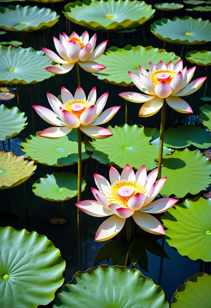 Lotus flowers floating on the pond.