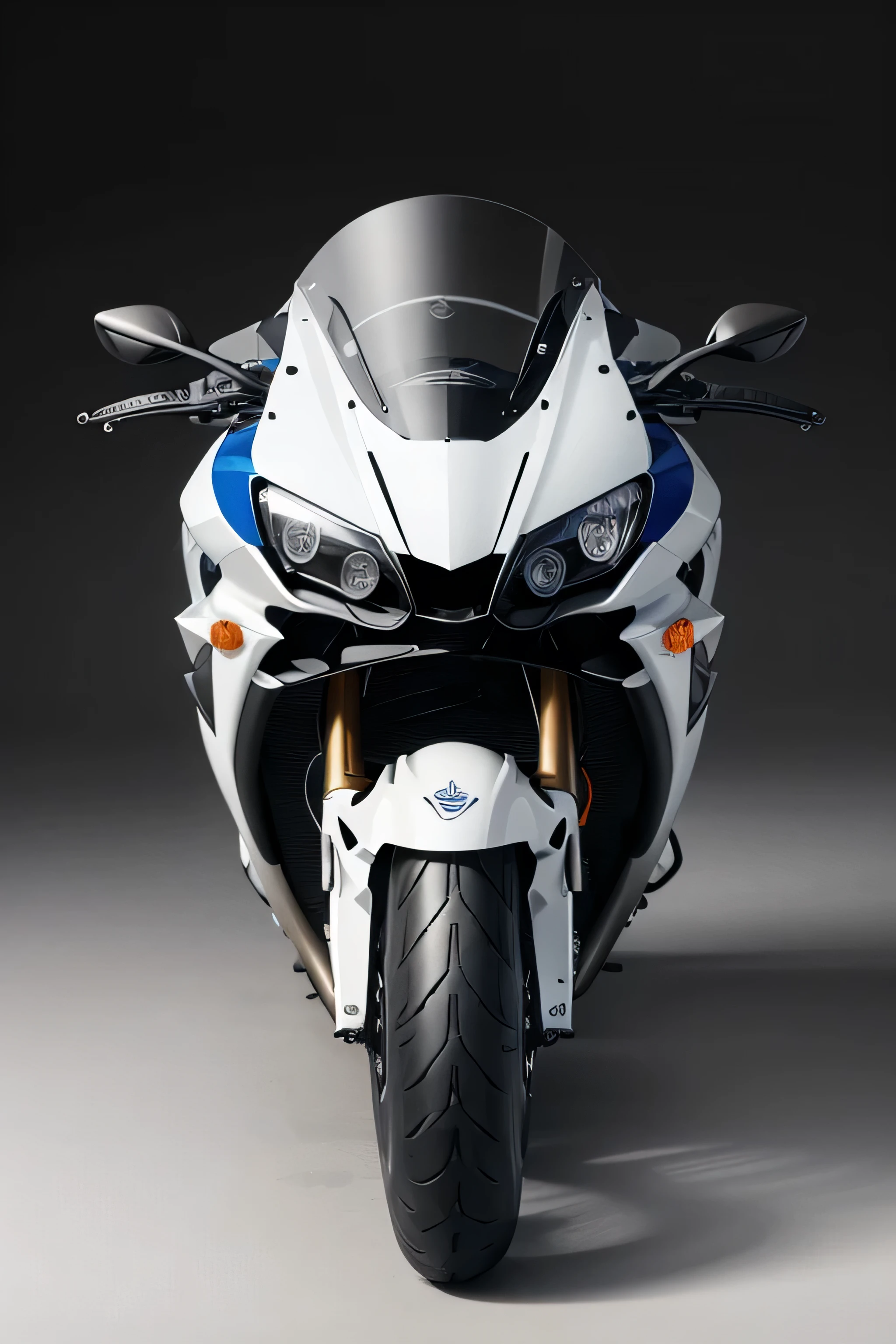 A front silhouette style image of a Yamaha R1 style motorcycle solid white background vector style for icon
