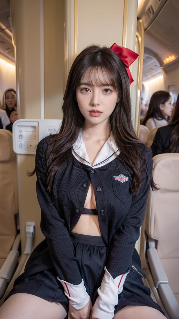 16K resolution, Ultra-realistic, Super detailed, high quality, (Two Girls:1.1), 最high quality, masterpiece, Ultra-high resolution, (Realistic: 1.4), 1 Girl, Beautiful Face, Symmetrical eyes, big, Perfect bodyプロポーション, Stewardess Uniform, Viewer Perspective, (On the plane: 1.2), Front view, Shoulder jumps, Absolute area (1.3), Realistic skin texture、Shiny skin, Very detailed, 超reality的な, Highly detailed CG illustrations, Official Art, Cinematic Light, reality, Young and pretty , Perfect figure, Perfect figure, Panorama, Perfect body, (Here we go: 1.3), stop temporarily, Naked Pussy、Sexy long legs, Raise your right leg、Spread your legs、Spread your pussy、Spread your pussy with your fingers、With confidence, smile、Beautiful sexy, Bare Chest, Spreading pussy,Narrow waist、Hip Up、 Thigh-high socks, S-shaped body, Upward hips, Assuming,Abdominal muscles,The penis is inserted into the vagina、Hair swaying in the wind、、Skirt flip
