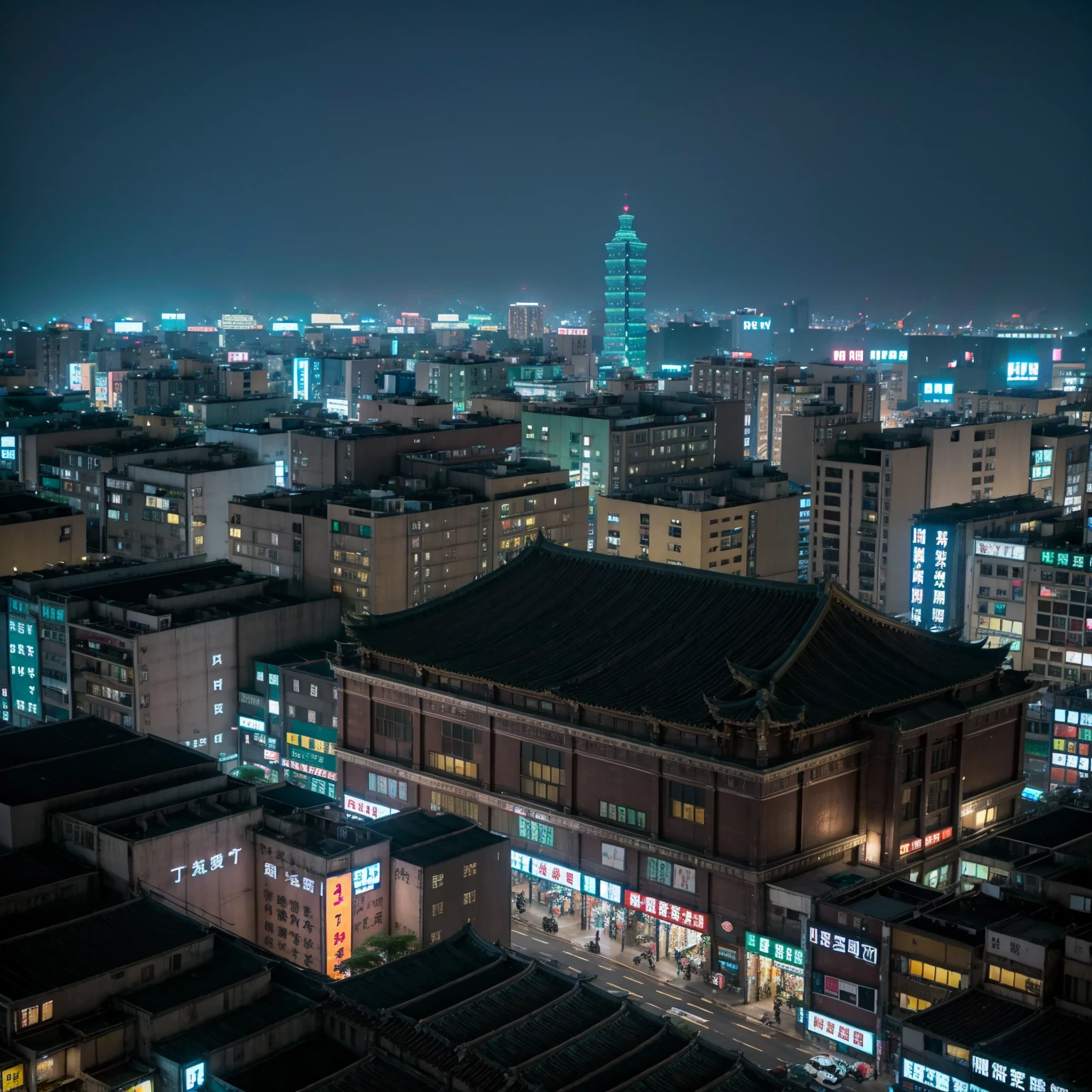 night, t, (taipei downtown scenery), (city rooftop),) (city skyline), (cinematic), 

