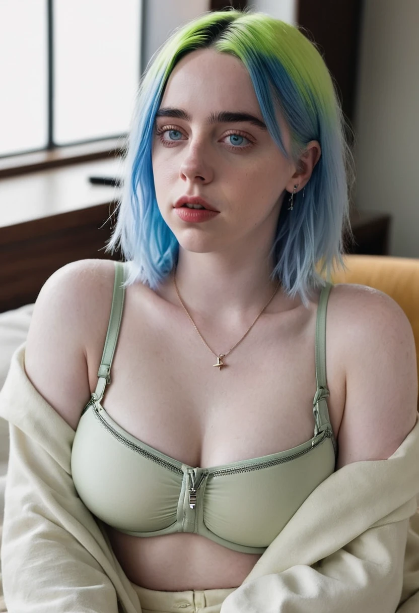 Make Billie Eilish as she is currently busty wearing bra  