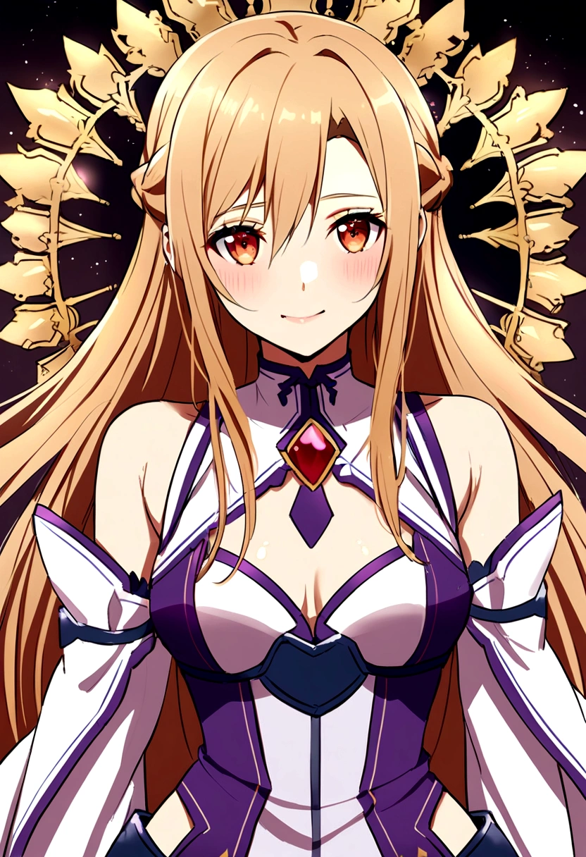 Asuna from Sword Art Online, she has queen clothes, she wears a braid.
