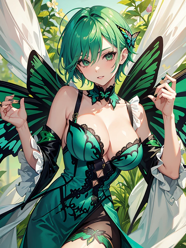 green hair pixie milf with butterfly wings