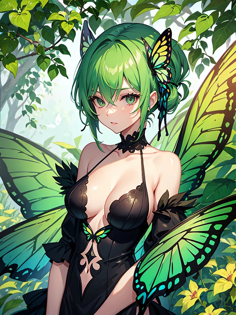 green hair pixie milf with butterfly wings