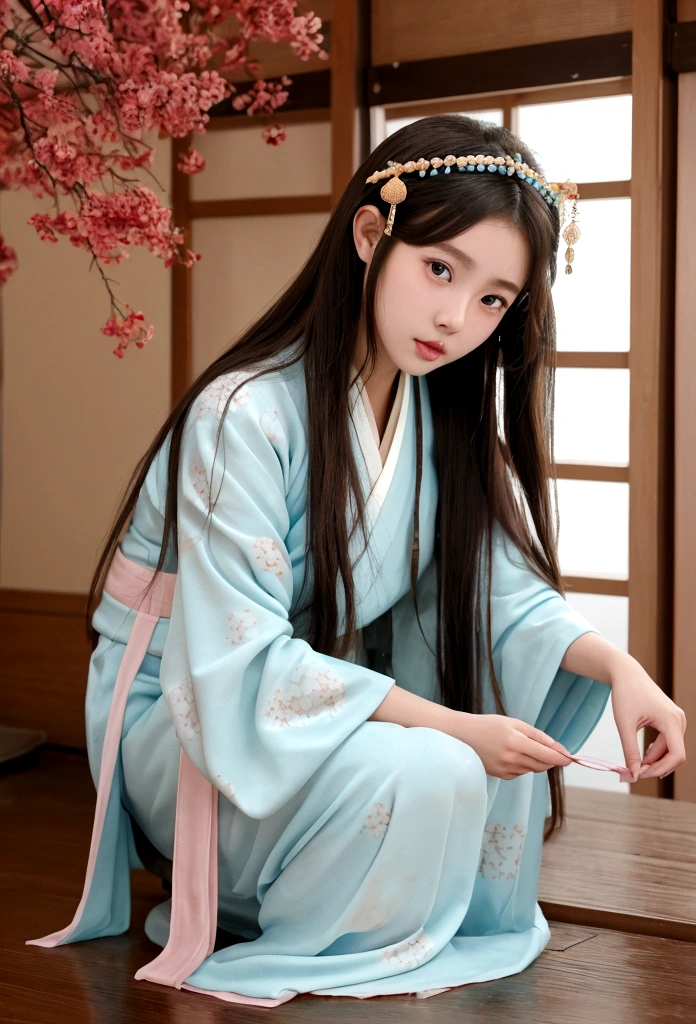 Best image quality、8K、masterpiece：1.3))、Realistic high-quality photos、Highest quality、Girl cute beautiful face、Beautiful 13 year old Japanese girl、Photos of slim models、Beautiful girl model、若いJapanese girl、Young and pretty face、Japanese girl、13-year-old female model、Beautiful model girl、The innocent look of the girl next door、A lovely and delicate face、Brown Hair、Beautiful brown eyes、Tear bags、drooping eyes、Young Body、(Finely scattered splashes of color), (figure),(((1 Girl))),(Long Hair),(rain:0.9), (Headdress: 1.4), There is an ancient palace next to the girl., Hanfu, (emphasize),  ink painting, (Spattered colors), Spattered colors, (((colorful))), (sketch: 0.8), Tabletop, Highest quality, Beautifully drawn, verydetailedな,(Noise Reduction:0.6),[Splash Ink],((Ink Refraction)), (美しくdetailedな空),moon,very,detailed,(Tabletop, Highest quality, verydetailedな)
