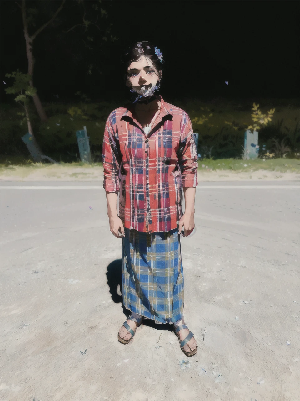 masterpiece, best quality,
1girl, (colorful),(finely detailed beautiful eyes and detailed face),cinematic lighting,bust shot,extremely detailed CG unity 8k wallpaper,white hair,solo,smile,intricate skirt,((flying petal)),(Flowery meadow)
sky, cloudy_sky, building, moonlight, moon, night, (dark theme:1.3), light, fantasy,