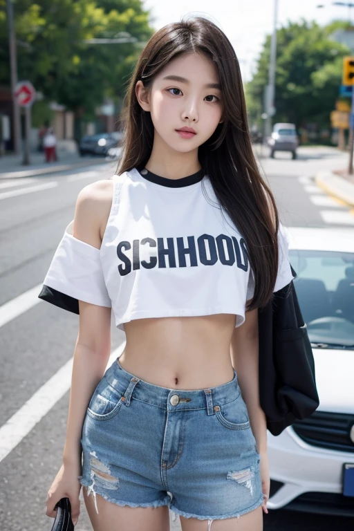 Wear crop tops,Big elementary school student in shorts