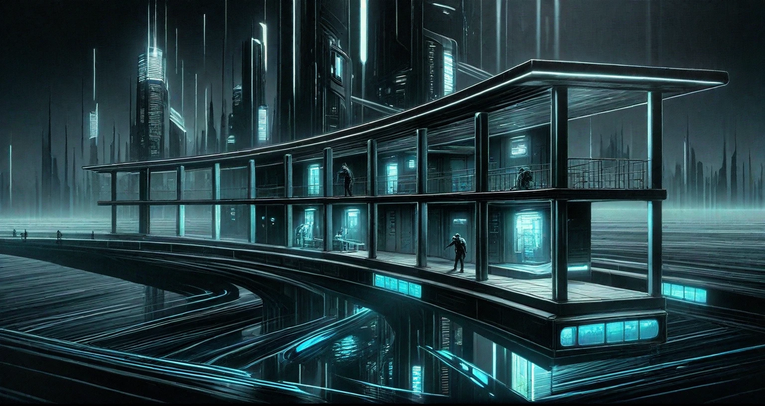 DonMN01rXL anime  futuristic city school of fish ,  