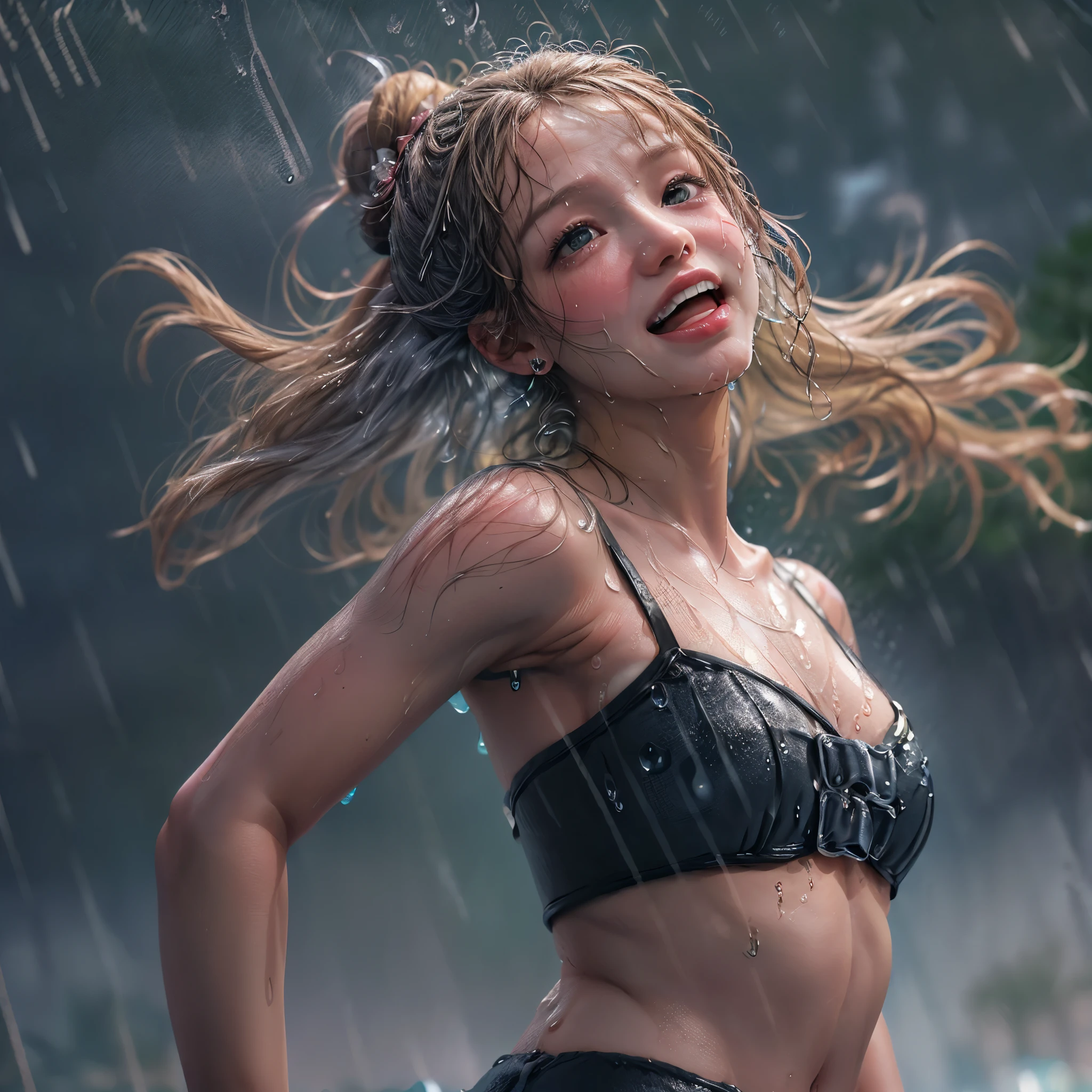 masterpiece of ExtremelyDetailed (ProfessionalPhoto of Stunning women:1.4) Looking at Sky, (((Downpour))), BraidHair with bun, (Joyful Expressions LifeLike Rendering), ((Extremely detailed beautiful face and eyes)) BlushAhegao SmoothArmpit LiquidSoap WhiteBubbles (((WetHair))) BREAK PUNIPUNI ((Britney Spears))britneyspears-smf, Beltbra, MysticSight, (Torrential Rain:1.4) (SparklingDrops:1.28) (Overflowing HUGE Underboob Overflowing WaterDrops Overflowing water)(((WetHair WetFace WetSkin:1.37))), (SFW), HiddenHands, MotionBlur (BokeH:1.4), (no extra limbs), (no extra eyebrow), DynamicAngle