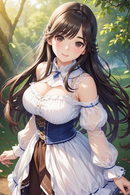 Gaoling loves flowers、Shiny brown hair, long hair、, Beautiful brown eyes、smile、Sparkling eyes, (Fine grain)、Ultra-detailed eyes、Highly detailed face, Highly detailed eyes,Cowboy Shot、


masterpiece, Highest quality, Pixiv,  (8K, Highest quality, masterpiece: 1.2), (Realistic, photoRealistic: 1.37), 

Portraiture, Realistic, , Large Breasts, 4K resolution, High quality CG, Beautiful CG, Soft Light, 