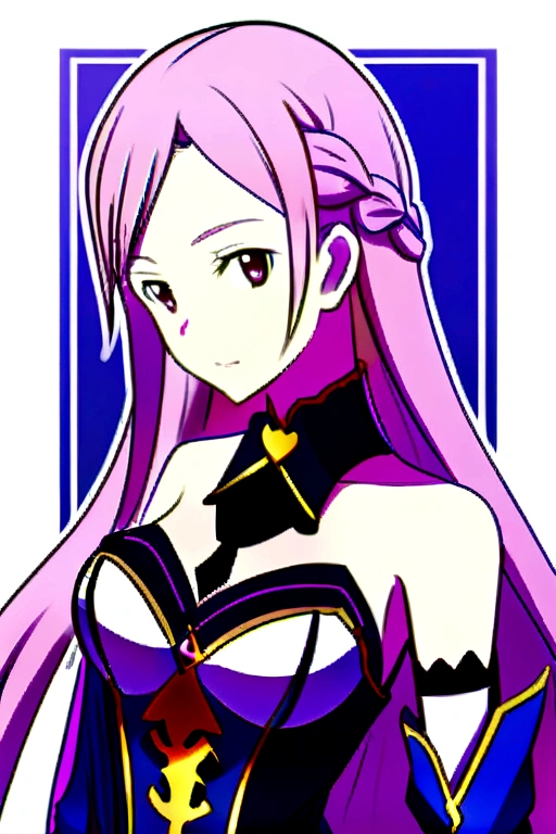 Asuna from Sword Art Online, she has pink queen clothes, She wears a big, beautiful braid in her hair..