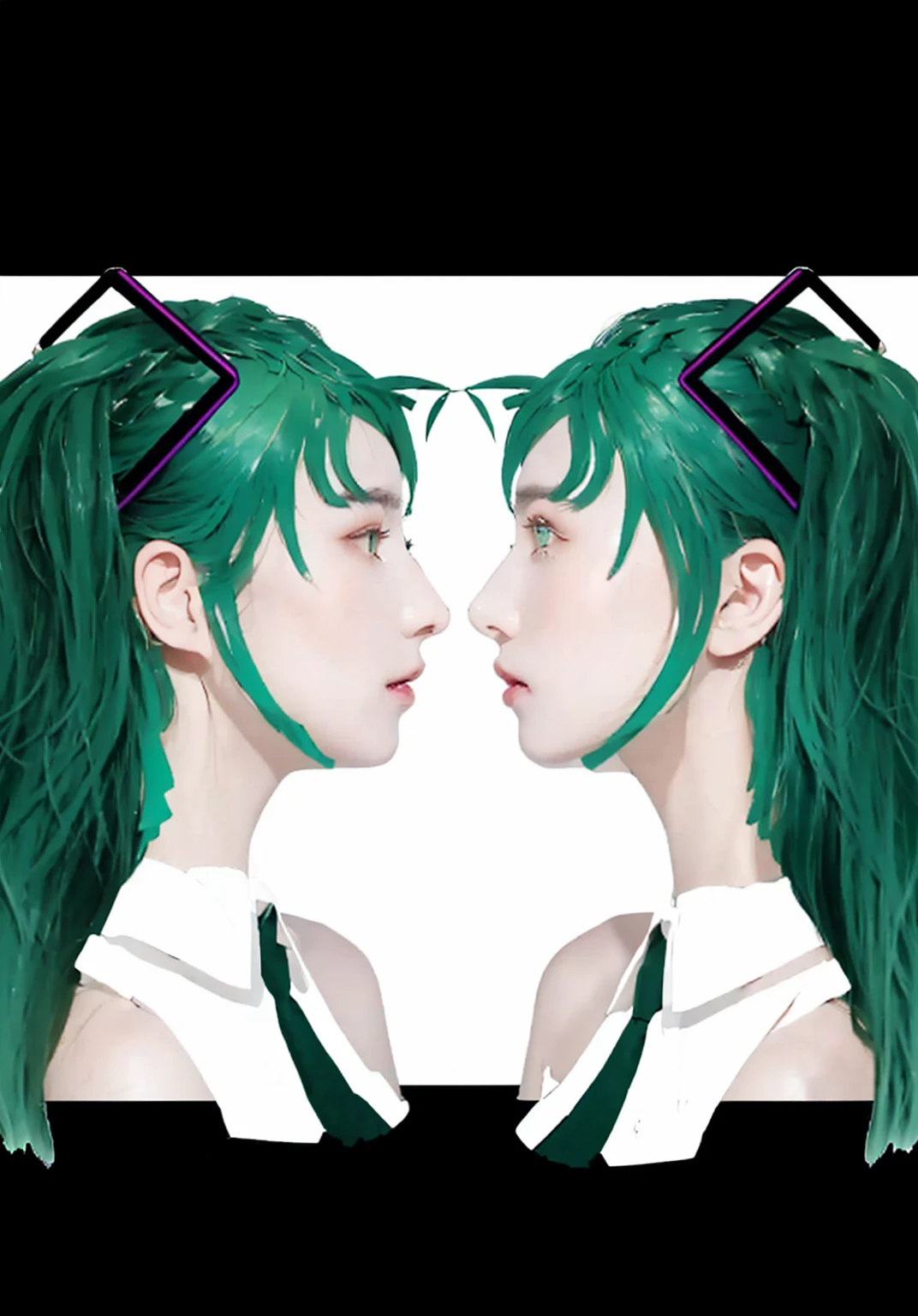 Make background As Same Picture no change charactor((Masterpiece)), (best quality), (very detailed), ((very detailed)), 4k, (8k),2 girl,Hatsune Miku, there is a woman with green hair and a green wig, green hair, green mane, dark green leaf hair, green flowing hair, teal hair, turquoise hair, long green hair, symmetrical portrait scifi, dark green hair, green feathery hair, inspired by Hannah Frank, short unkempt green hair, half & half hair dye, resembling a mix of grimes, big lcd screen effect