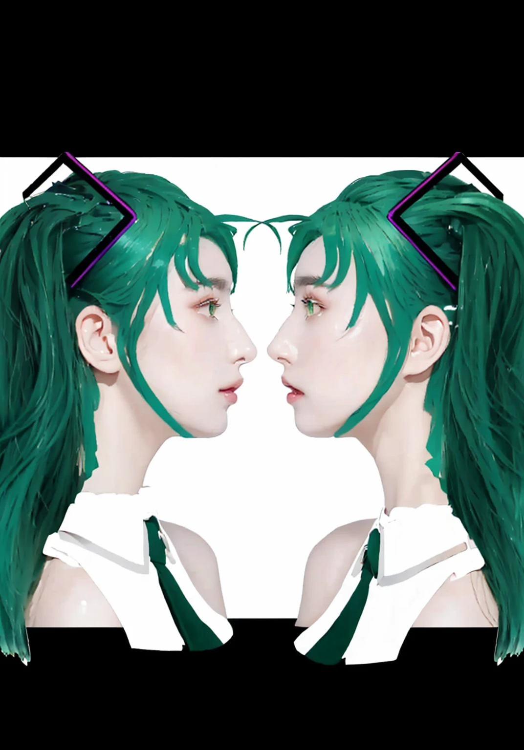 Make background As Same Picture no change charactor((Masterpiece)), (best quality), (very detailed), ((very detailed)), 4k, (8k),2 girl,Hatsune Miku, there is a woman with green hair and a green wig, green hair, green mane, dark green leaf hair, green flowing hair, teal hair, turquoise hair, long green hair, symmetrical portrait scifi, dark green hair, green feathery hair, inspired by Hannah Frank, short unkempt green hair, half & half hair dye, resembling a mix of grimes, big lcd screen effect