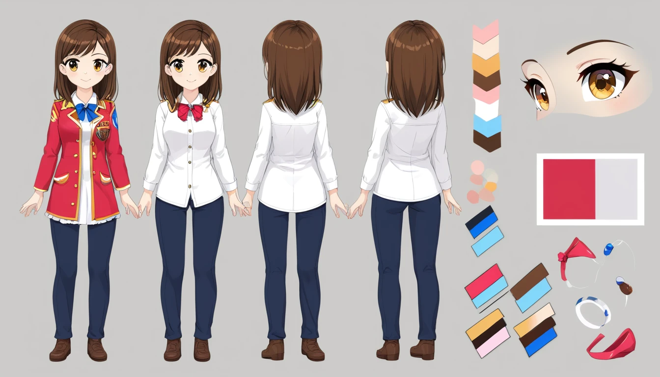 (best quality, masterpiece), 1girl, 15 yo,cute, standing girl, three view drawing, front and back and side, character sheet,full body,simple background,
