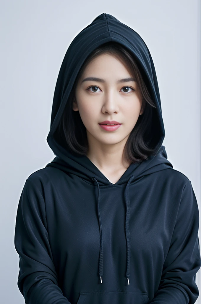 (Top quality、Ultra-high resolution:1.2) (Shiny navy hooded sweatshirt:1.1) (Winter snow:1.4) Japanese beauty photos