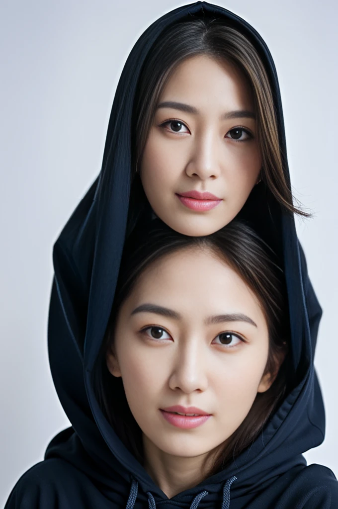 (Top quality、Ultra-high resolution:1.2) (Shiny navy hooded sweatshirt:1.1) (Winter snow:1.4) Japanese beauty photos