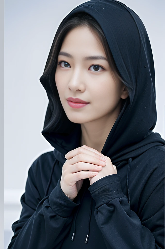 (Top quality、Ultra-high resolution:1.2) (Shiny navy hooded sweatshirt:1.1) (Winter snow:1.4) Japanese beauty photos